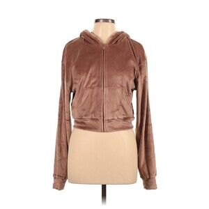 SKIMS Sienna Brown Velour Zip Up Hoodie - L